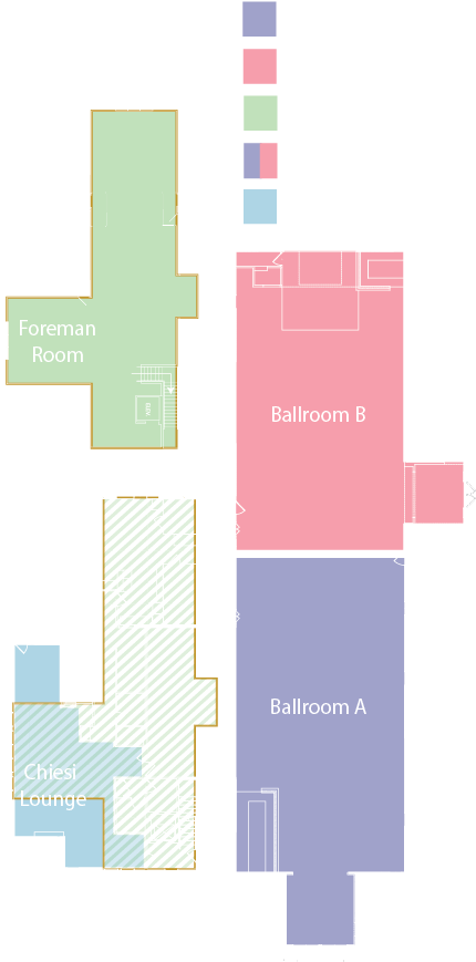 Detailed floorplan of Bay City ballroom.